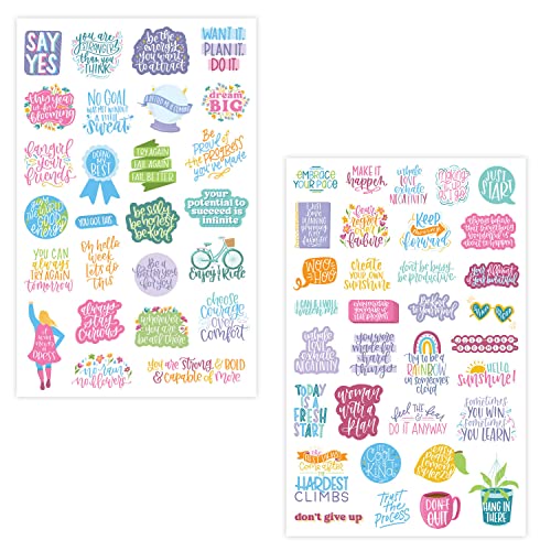 bloom daily planners Inspirational & Motivational Quotes Planner Stickers (8 Sheets / 200+ Stickers) - Hand-Lettered Positive Cute Aesthetic Quotes for Decorating Organizers, Scrapbooks, Laptops, etc.