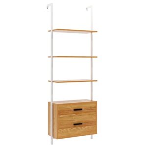 SogesHome Industrial Wall-Mounted Ladder Shelf with Cabinet, 4-Tier Bookshelf with Metal Frame, Storage Display Shelf with 2 Drawers for Living Room, Office, Bedroom, Bathroom, Kitchen