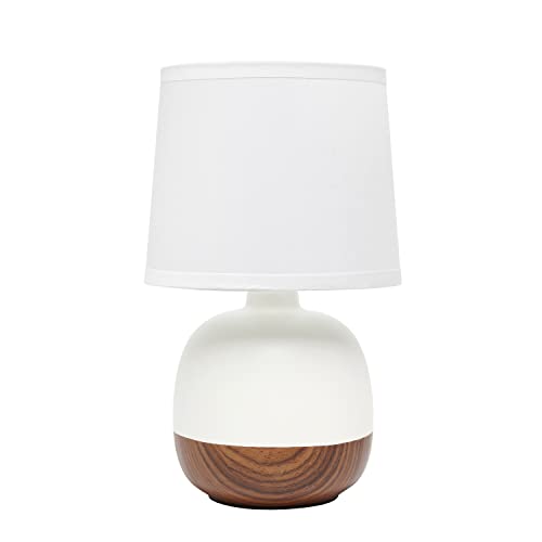 Simple Designs LT2078-DWW Petite Mid Century Table Lamp, Dark Wood and White