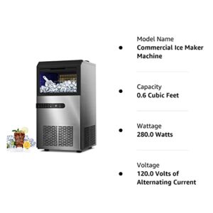 Commercial Ice Maker, 100LBS/24H Under Counter Ice Maker Machine w/Large Ice Bin, 45 Ice Cubes/Cycle, 2 Water Inlet Modes, Self Clean, 24H Timer, Freestanding Ice Machine for Bar, Coffee Shop