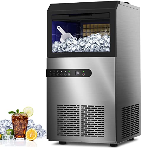 Commercial Ice Maker, 100LBS/24H Under Counter Ice Maker Machine w/Large Ice Bin, 45 Ice Cubes/Cycle, 2 Water Inlet Modes, Self Clean, 24H Timer, Freestanding Ice Machine for Bar, Coffee Shop