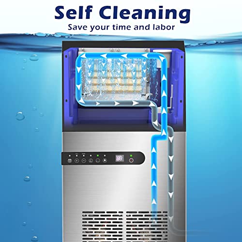 Commercial Ice Maker, 100LBS/24H Under Counter Ice Maker Machine w/Large Ice Bin, 45 Ice Cubes/Cycle, 2 Water Inlet Modes, Self Clean, 24H Timer, Freestanding Ice Machine for Bar, Coffee Shop