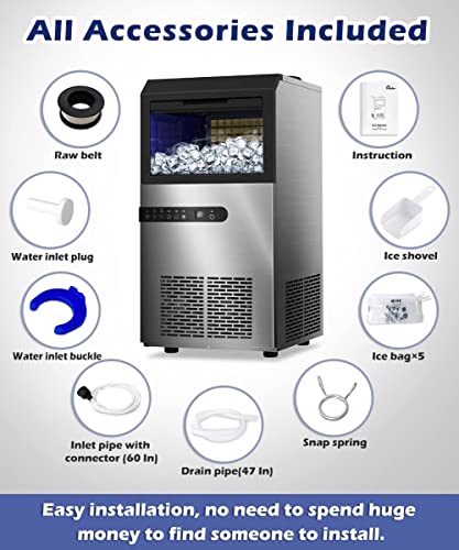 Commercial Ice Maker, 100LBS/24H Under Counter Ice Maker Machine w/Large Ice Bin, 45 Ice Cubes/Cycle, 2 Water Inlet Modes, Self Clean, 24H Timer, Freestanding Ice Machine for Bar, Coffee Shop