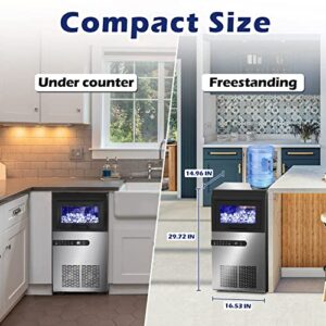 Commercial Ice Maker, 100LBS/24H Under Counter Ice Maker Machine w/Large Ice Bin, 45 Ice Cubes/Cycle, 2 Water Inlet Modes, Self Clean, 24H Timer, Freestanding Ice Machine for Bar, Coffee Shop