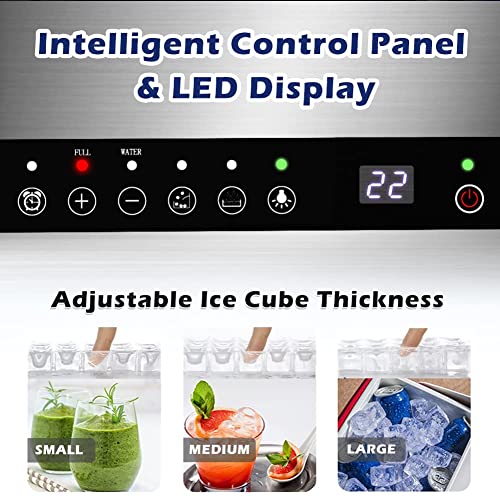 Commercial Ice Maker, 100LBS/24H Under Counter Ice Maker Machine w/Large Ice Bin, 45 Ice Cubes/Cycle, 2 Water Inlet Modes, Self Clean, 24H Timer, Freestanding Ice Machine for Bar, Coffee Shop