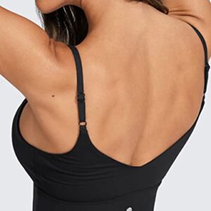 CRZ YOGA Adjustable Longline Sports Bra for Women - V Back Wireless Workout Padded Yoga Bra Cropped Tank Tops Black Medium