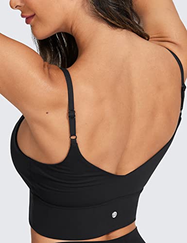 CRZ YOGA Adjustable Longline Sports Bra for Women - V Back Wireless Workout Padded Yoga Bra Cropped Tank Tops Black Medium