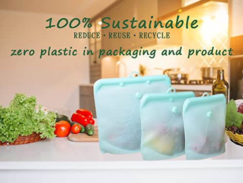 Reusable Silicone Ziplock Food Bags with 100% Leak Proof | 100% Sustainable, Zero Plastic | Microwave safe, Freezer Safe & Dishwasher Safe | Reusable bags with 3 Sizes(2 Small, Medium, Large) | a Hook For Easy Hanging