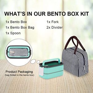 Adult Bento Box Lunch Box Large, Bento Box Japanese Lunch Box Kit with Bag & Utensils, Food Picks for Bento Box Containers, Stackable Bento Box for Adults, Microwave Bento Boxes BPA-free Food Safe