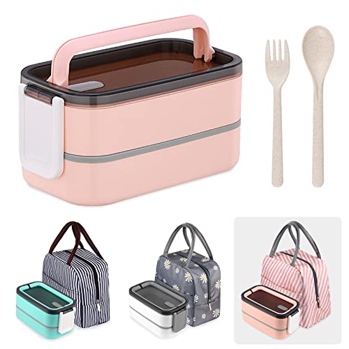 Adult Bento Box Lunch Box Large, Bento Box Japanese Lunch Box Kit with Bag & Utensils, Food Picks for Bento Box Containers, Stackable Bento Box for Adults, Microwave Bento Boxes BPA-free Food Safe