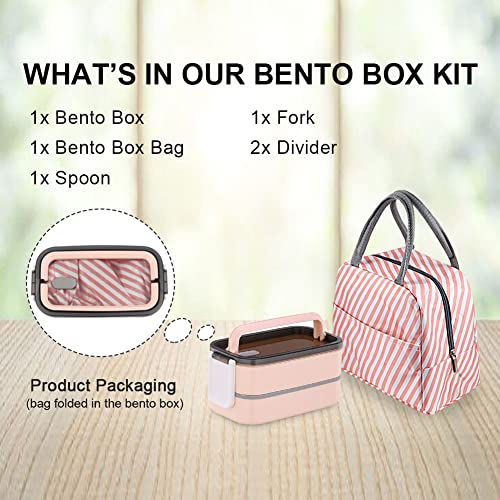 Adult Bento Box Lunch Box Large, Bento Box Japanese Lunch Box Kit with Bag & Utensils, Food Picks for Bento Box Containers, Stackable Bento Box for Adults, Microwave Bento Boxes BPA-free Food Safe