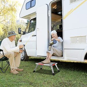 Safety RV Steps, Yagud Height Adjustable Folding Platform Step with 17" X 12" Anti-Slip Surface, Rubber Feet, Handle, Reflective Strips, and T Level, Aluminum RV Step Stool Supports Up to 1000lbs