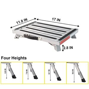 Safety RV Steps, Yagud Height Adjustable Folding Platform Step with 17" X 12" Anti-Slip Surface, Rubber Feet, Handle, Reflective Strips, and T Level, Aluminum RV Step Stool Supports Up to 1000lbs