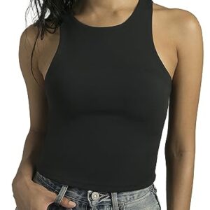 Colorfulkoala Women's Tank Tops Body Contour Sleeveless Crop Double Lined Yoga Shirts(L, Black)