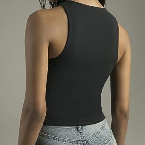Colorfulkoala Women's Tank Tops Body Contour Sleeveless Crop Double Lined Yoga Shirts(L, Black)