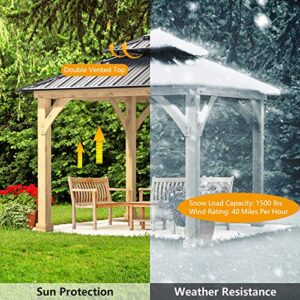 Tangkula 10 x 10 Ft Outdoor Hardtop Gazebo, Heavy-Duty Wood Permanent Patio Pavilion Shelter with 2-Tier Galvanized Steel Top, All-Weather Resistant Gazebo for Garden, Backyard, Lawns