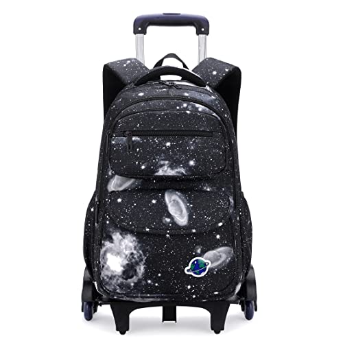 ZHANAO Rolling Backpacks for Boys Girls Trolley School Bags Starry-Sky Print Primary Middle School Boys Wheeled