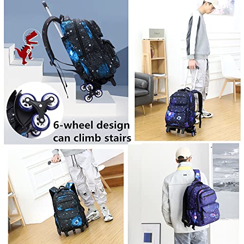 ZHANAO Rolling Backpacks for Boys Girls Trolley School Bags Starry-Sky Print Primary Middle School Boys Wheeled