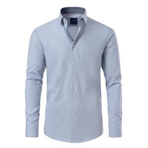 gollnwe men's long sleeve slim fit casual shirts contrast collar and convertible cuffs dress shirt grey xl
