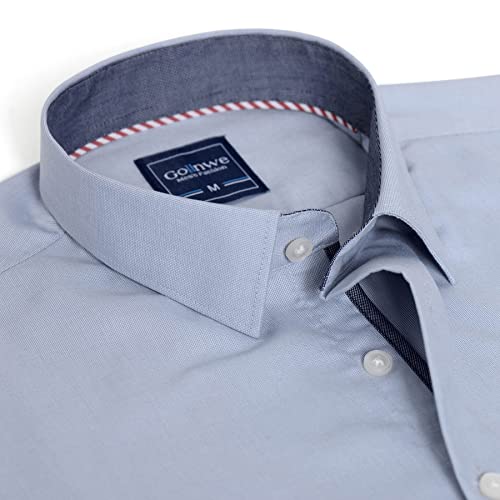 Gollnwe Men's Long Sleeve Slim Fit Casual Shirts Contrast Collar and Convertible Cuffs Dress Shirt Grey XL