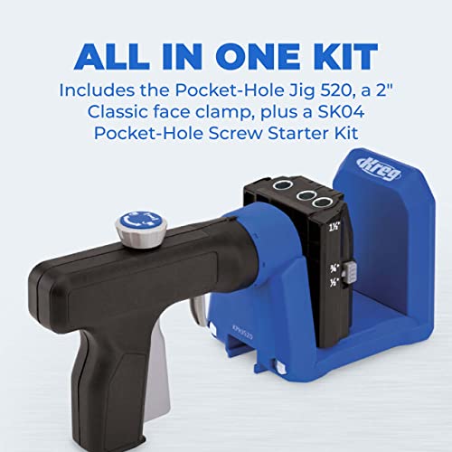 Kreg Pocket-Hole Jig 520PRO with Starter Screw Kit - Easy Clamping & Adjusting - Includes 360-Degree Rotating Handle - With 260 Pocket-Hole Screws - For Materials 1/2" to 1 1/2" Thick