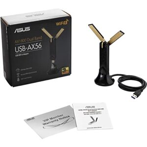 asus wifi 6 ax1800 usb wifi adapter (usb-ax56) - dual band wifi 6 client, 2x2 support, gaming & streaming, plug-and-play, wpa3 network security, mu-mimo, beamforming