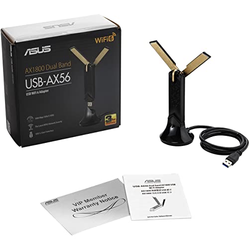 ASUS WiFi 6 AX1800 USB WiFi Adapter (USB-AX56) - Dual Band WiFi 6 Client, 2x2 Support, Gaming & Streaming, Plug-and-Play, WPA3 Network Security, MU-MIMO, Beamforming