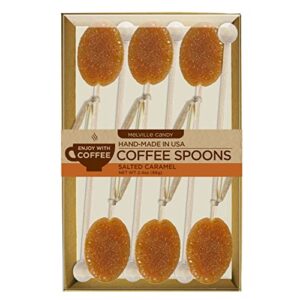 MelvilleCandy Hard Candy Salted Caramel Coffee Spoons On Wooden Ball Sticks, 6 Count Gift Set