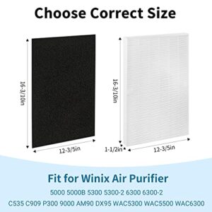 115115 Filter A Replacement for Win-ix Plasma-Wave Air Purifier C535 5300 5300-2 6300 6300-2 5000 9000 C909 AM90, 2 Pc H13 True HEPA Filter and 8 Pc Carbon Pre-filter