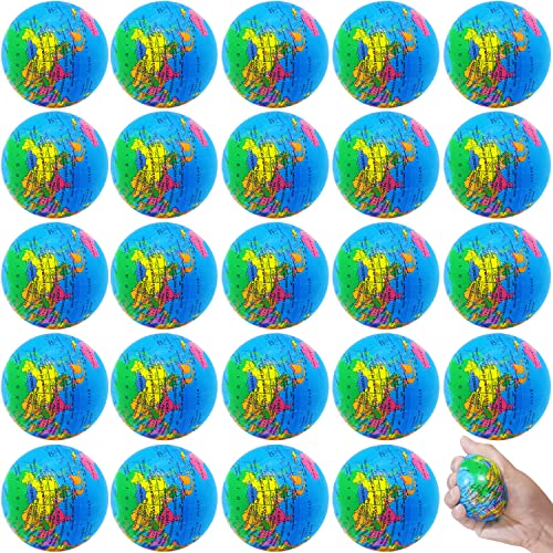 24 Pcs Globe Squeeze Balls,Earth Stress Relief Balls,Foam Squeeze Balls for Finger Exercise,Party Favors,School,Classroom,2.5 inch