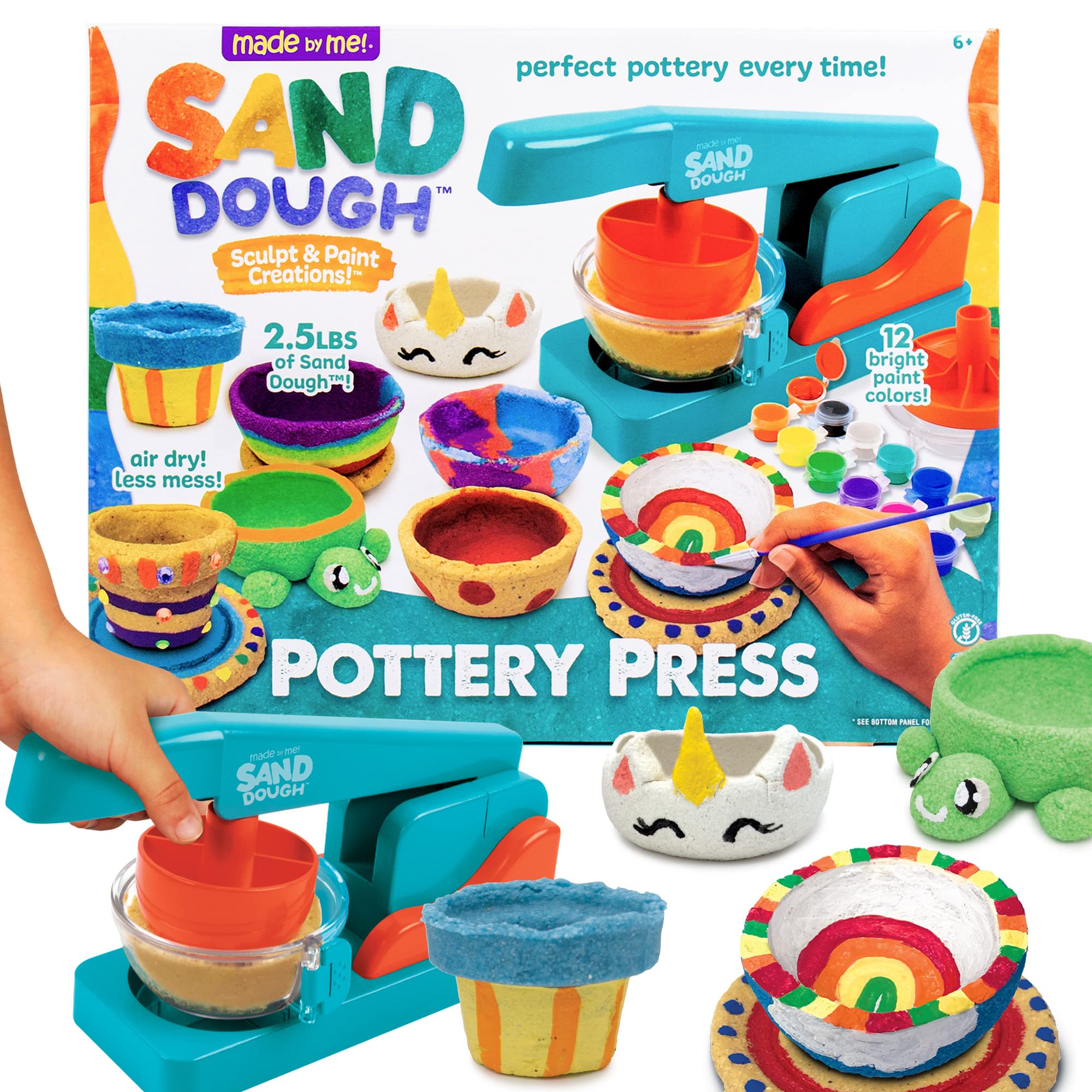 Made By Me! Sand Dough Sculpt & Paint Creations! Pottery Press, Sand Dough Bowl Kit, Paint & Create Your Own Pottery, Mess-Free Pottery Kit for Kids, Great Arts & Craft Activity for Ages 6, 7, 8, 9