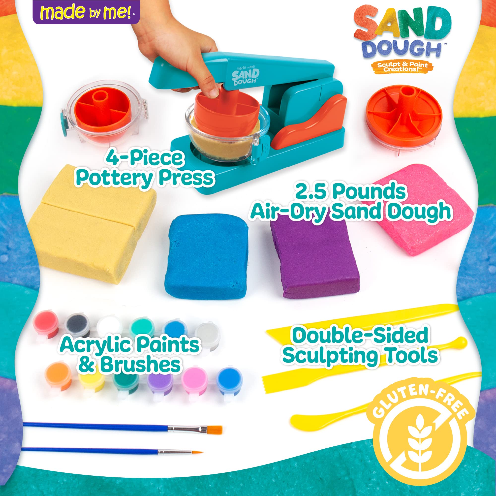 Made By Me! Sand Dough Sculpt & Paint Creations! Pottery Press, Sand Dough Bowl Kit, Paint & Create Your Own Pottery, Mess-Free Pottery Kit for Kids, Great Arts & Craft Activity for Ages 6, 7, 8, 9