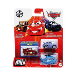 disney pixar cars mini racers radiator springs 3-pack, lightning mcqueen, rotor turbosky & sally