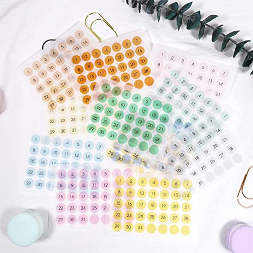 Fantasyon Date Round Dots Stickers, 12 Pcs Colorful Dates Stickers for planners, 420 Dates Planner Stickers Decorative and Cute Stickers for Customizing Planners Calendars Notebooks To Do Lists (candy color)