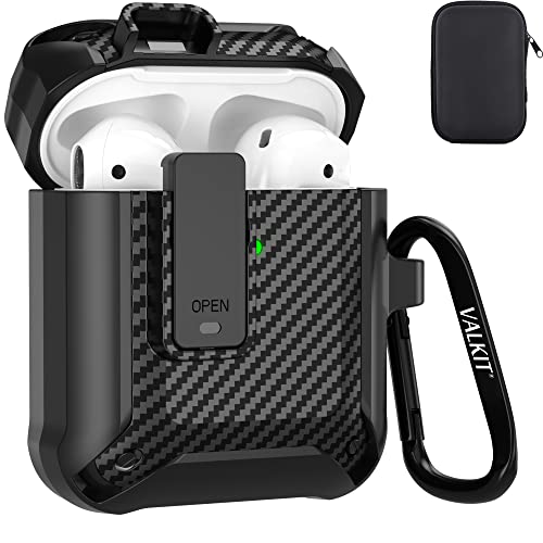 Valkit for Airpods Case Cover for Men with Lock, Military Armor Series Full-Body Air Pod Case with Keychain Cool Apple AirPods Shockproof Protective Case for AirPod 2 & 1