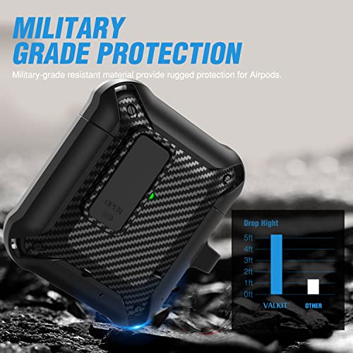 Valkit for Airpods Case Cover for Men with Lock, Military Armor Series Full-Body Air Pod Case with Keychain Cool Apple AirPods Shockproof Protective Case for AirPod 2 & 1