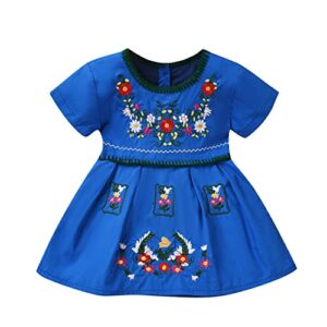 aalizzwell infant baby girl embroidered dress ethnic wear short sleeve sundress blue 6-12 months