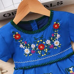 Aalizzwell Infant Baby Girl Embroidered Dress Ethnic Wear Short Sleeve Sundress Blue 6-12 Months