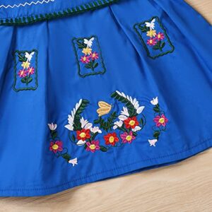 Aalizzwell Infant Baby Girl Embroidered Dress Ethnic Wear Short Sleeve Sundress Blue 6-12 Months