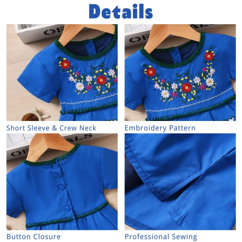 Aalizzwell Infant Baby Girl Embroidered Dress Ethnic Wear Short Sleeve Sundress Blue 6-12 Months