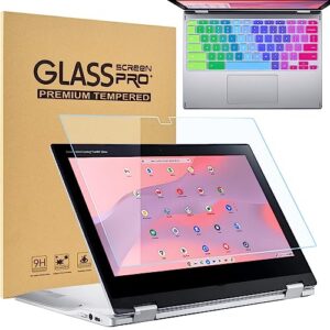 11.6" screen protector tempered glass for 11.6" acer chromebook spin 311 cp311 r11 cp511 c738t r721t, acer x360 chromebook spin 11.6" 9h hardness tempered glass with colorful silicone keyboard cover