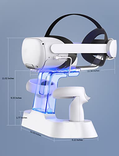 NexiGo Enhanced Charging Dock with LED Light [On/Off] for Oculus Quest 2, [Support Elite Strap with Battery], Headset Display Holder and Controller Mount, 2 Rechargeable Batteries, USB-C Charger