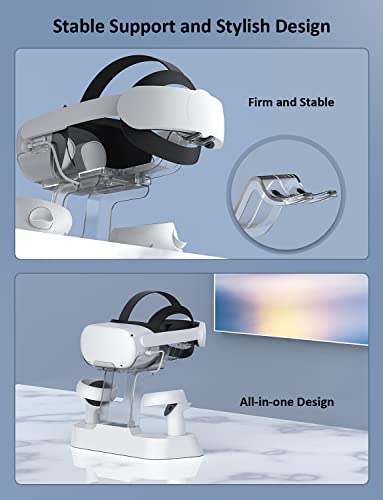 NexiGo Enhanced Charging Dock with LED Light [On/Off] for Oculus Quest 2, [Support Elite Strap with Battery], Headset Display Holder and Controller Mount, 2 Rechargeable Batteries, USB-C Charger