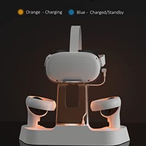 NexiGo Enhanced Charging Dock with LED Light [On/Off] for Oculus Quest 2, [Support Elite Strap with Battery], Headset Display Holder and Controller Mount, 2 Rechargeable Batteries, USB-C Charger