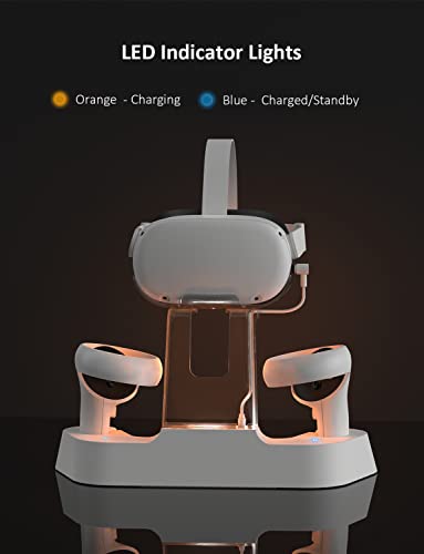 NexiGo Enhanced Charging Dock with LED Light [On/Off] for Oculus Quest 2, [Support Elite Strap with Battery], Headset Display Holder and Controller Mount, 2 Rechargeable Batteries, USB-C Charger
