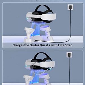NexiGo Enhanced Charging Dock with LED Light [On/Off] for Oculus Quest 2, [Support Elite Strap with Battery], Headset Display Holder and Controller Mount, 2 Rechargeable Batteries, USB-C Charger