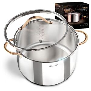 ciwete 8 quart stock pot, 18/10 tri-ply stainless steel whole clad stock pot with lid, integrated process, 8 qt soup pot with copper handle, induction stockpot, oven, gas, dishwasher safe