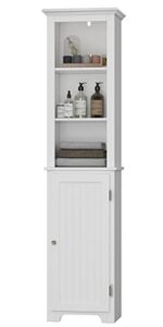 utex 64" freestanding storage cabinet, bathroom tall cabinet with doors and shelves, free standing linen tower, home storage furniture,white