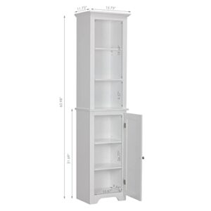 UTEX 64" Freestanding Storage Cabinet, Bathroom Tall Cabinet with Doors and Shelves, Free Standing Linen Tower, Home Storage Furniture,White