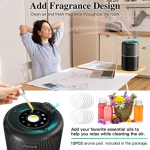 AIRTOK HEPA Air Purifier for Home Bedroom with Fragrance Sponges | 4-In-1 H13 True HEPA Air Filter for Smoke Dust Pollen Pet Dander Odors,99.97% Removal to 0.1 Microns | Ozone-Free, Night Light,Black